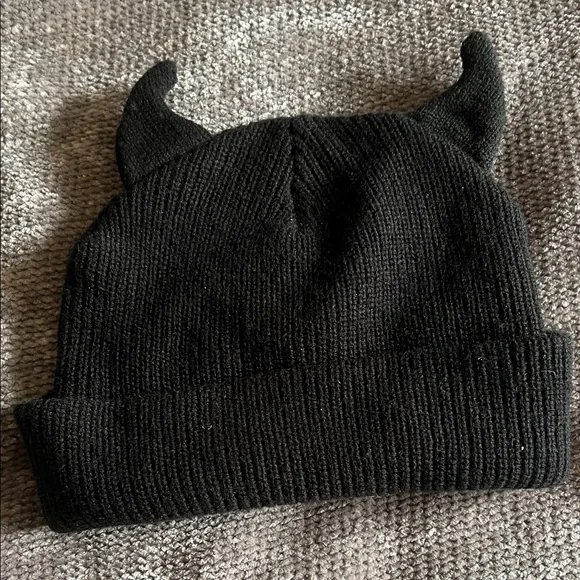 Horned Black Knit Beanie - Picture 2 of 3